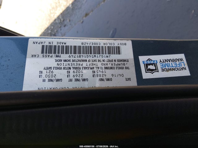 45560158 :رقم المزاد ، JM1GJ1W54G1481749 vin ، 2016 Mazda Mazda6 I Grand Touring مزاد بيع
