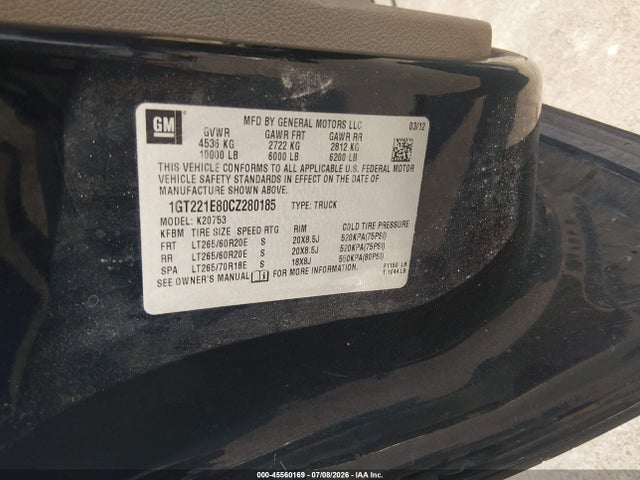 Aukcja sprzedaży 2012 Gmc Sierra 2500hd Slt, vin: 1GT221E80CZ280185, numer aukcji: 45560169
