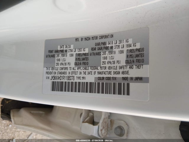 Aukcja sprzedaży 2024 Mazda Cx-90 3.3 Turbo Select, vin: JM3KKAHD1R1186078, numer aukcji: 45560220