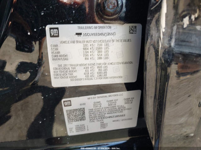 1GCUYEED4NZ185563 Chevrolet Silverado 1500 Ltd 4wd Short Bed Rst