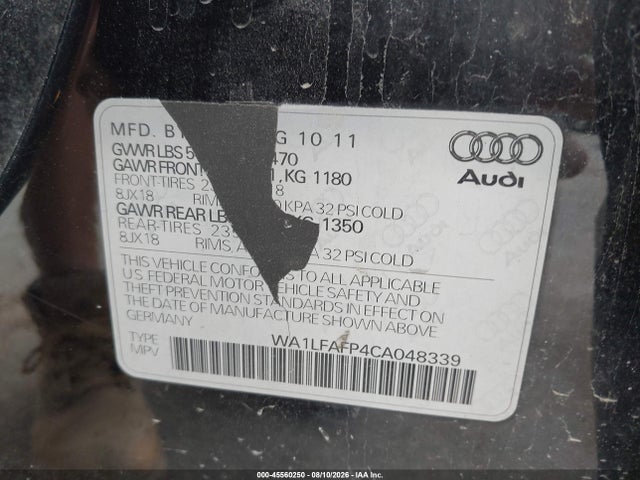 Продаж на аукціоні авто 2012 Audi Q5 2.0t Premium, vin: WA1LFAFP4CA048339, номер лоту: 45560250
