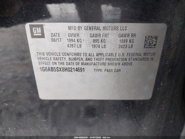 Aukcja sprzedaży 2017 Cadillac Ats Luxury, vin: 1G6AB5SX8H0214691, numer aukcji: 45560251