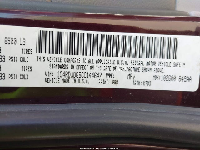 Продаж на аукціоні авто 2012 Dodge Durango Crew, vin: 1C4RDJDG6CC144647, номер лоту: 45560263
