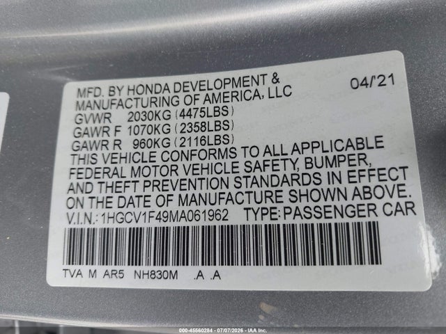 1HGCV1F49MA061962 Honda Accord Sport Special Edition
