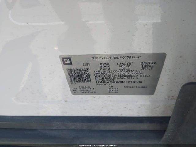 1GNEVGKW8KJ216586 Chevrolet Traverse 1lt