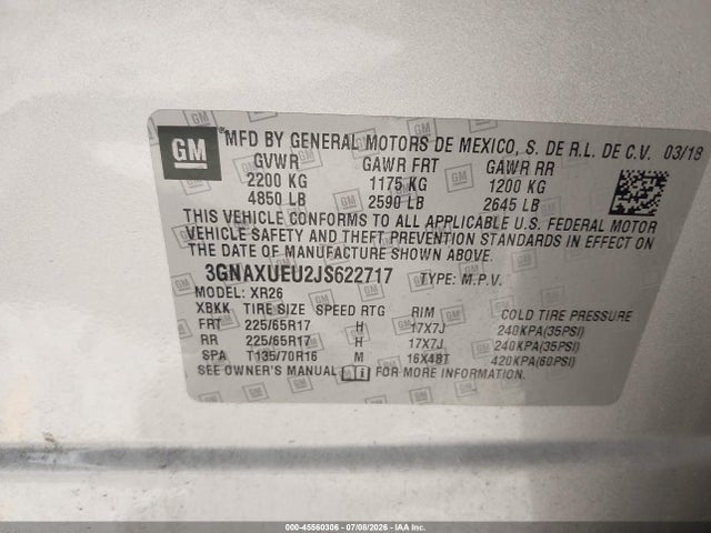 Chevrolet EQUINOX LT 2018 3GNAXUEU2JS622717 Image 9