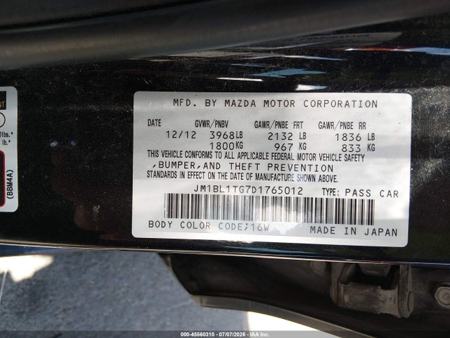 Aukcja sprzedaży 2013 Mazda Mazda3 I Sv, vin: JM1BL1TG7D1765012, numer aukcji: 45560310