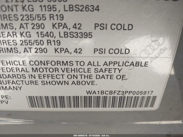 45560316 :رقم المزاد ، WA1BCBFZ3PP005917 vin ، 2023 Audi Q4 E-tron Premium Plus 40 Rwd مزاد بيع