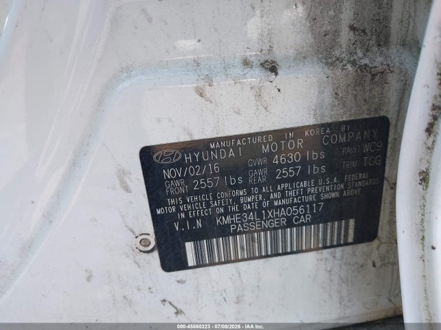 2017 Hyundai Sonata Hybrid Limited მანქანა იყიდება აუქციონზე, vin: KMHE34L1XHA056117, აუქციონის ნომერი: 45560323
