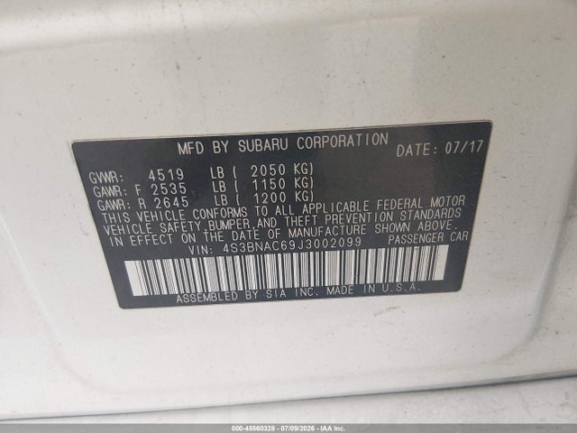 Aukcja sprzedaży 2018 Subaru Legacy 2.5i Premium, vin: 4S3BNAC69J3002099, numer aukcji: 45560328