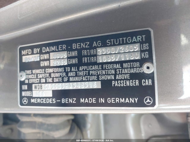 Продаж на аукціоні авто 1987 Mercedes-benz 560 Sel, vin: WDBCA39D3HA348316, номер лоту: 45560331