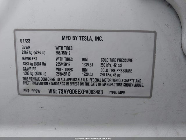 Продажа на аукционе авто 2023 Tesla Model Y Awd/long Range Dual Motor All-wheel Drive, vin: 7SAYGDEEXPA063483, номер лота: 45560365