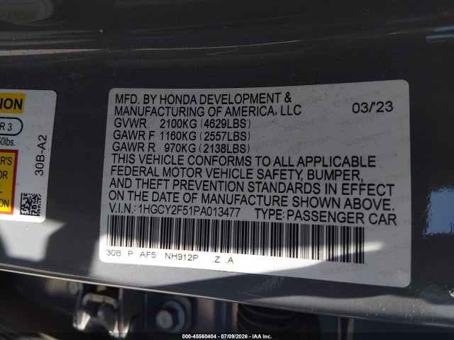 1HGCY2F51PA013477 Honda Accord Hybrid Sport