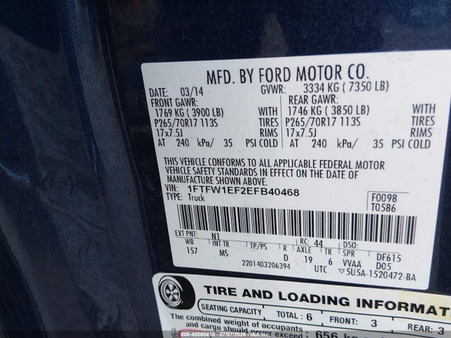 1FTFW1EF2EFB40468 Ford F-150 Fx4/king Ranch/lariat/platinum/stx/xl/xlt