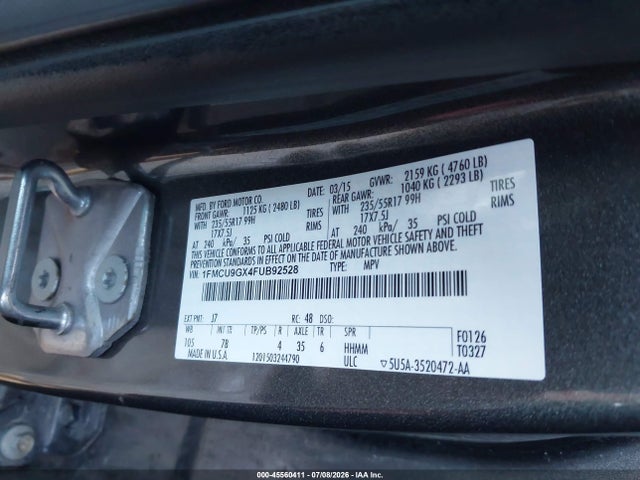 Продаж на аукціоні авто 2015 Ford Escape Se, vin: 1FMCU9GX4FUB92528, номер лоту: 45560411