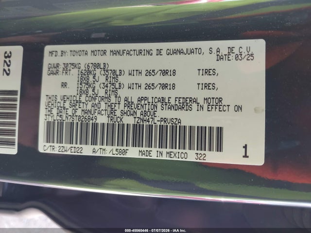 2025 Toyota Tacoma Hybrid Trd Pro მანქანა იყიდება აუქციონზე, vin: 3TYLC5LN7ST026849, აუქციონის ნომერი: 45560446