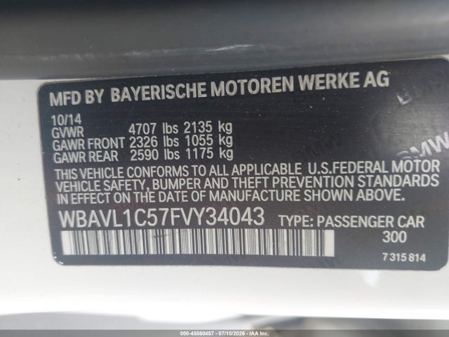 Продаж на аукціоні авто 2015 Bmw X1 Xdrive28i, vin: WBAVL1C57FVY34043, номер лоту: 45560457