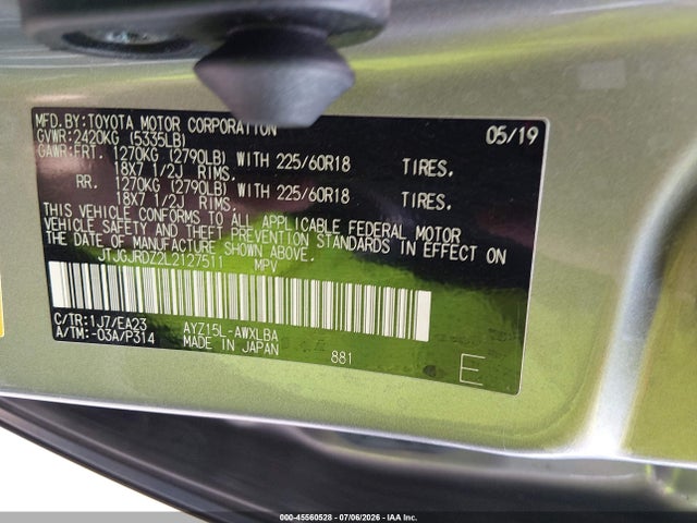 Aukcja sprzedaży 2020 Lexus Nx 300h, vin: JTJGJRDZ2L2127511, numer aukcji: 45560528