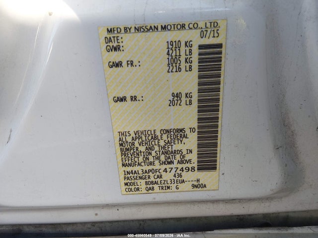 Nissan Altima 2.5 S 2015 1N4AL3AP0FC477498 Image 9