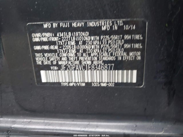 Aukcja sprzedaży 2014 Subaru Xv Crosstrek 2.0i Premium, vin: JF2GPAVC1E8346877, numer aukcji: 45560558