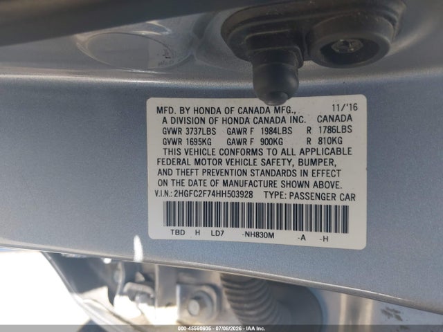 Honda CIVIC EX 2017 2HGFC2F74HH503928 Image 9