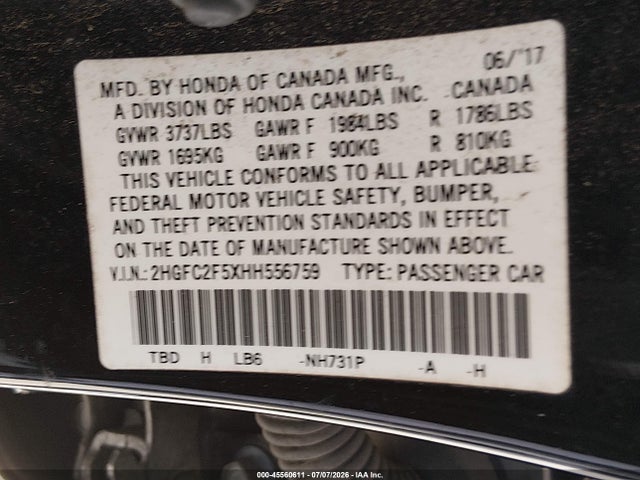 Honda Civic Lx 2017 2HGFC2F5XHH556759 Image 9