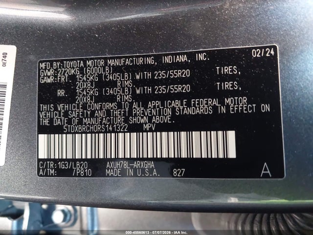 5TDXBRCH0RS141322 Toyota Highlander Hybrid Limited