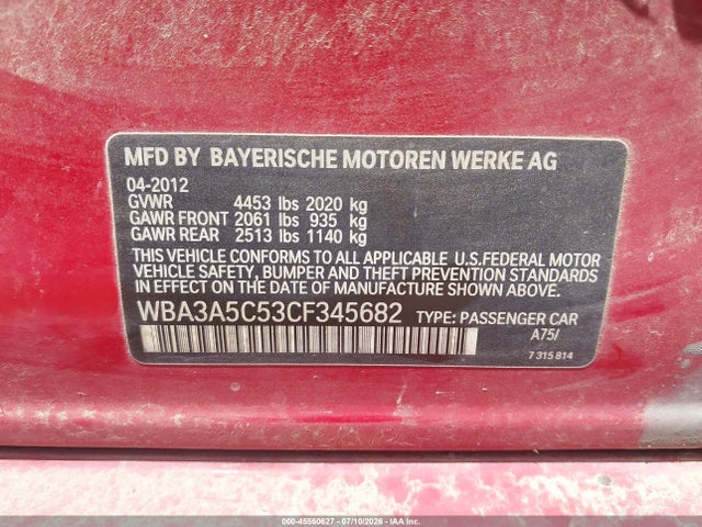 Aukcja sprzedaży 2012 Bmw 328i, vin: WBA3A5C53CF345682, numer aukcji: 45560627
