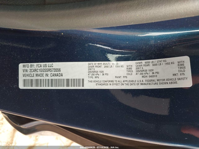 Aukcja sprzedaży 2025 Chrysler Pacifica Limited, vin: 2C4RC1GG5SR573556, numer aukcji: 45560629