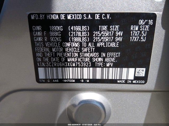Honda HR-V LX 2016 3CZRU6H3XGM753923 Image 9