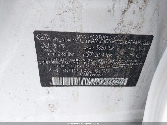 Продажа на аукционе авто 2020 Hyundai Elantra Eco, vin: 5NPD94LA8LH561377, номер лота: 45560655