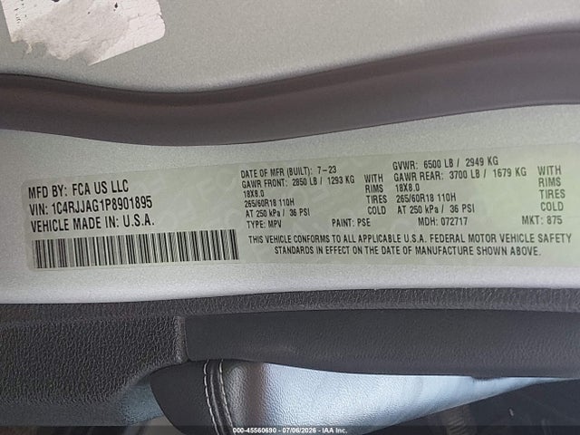 1C4RJJAG1P8901895 Jeep Grand Cherokee L Laredo 4x2