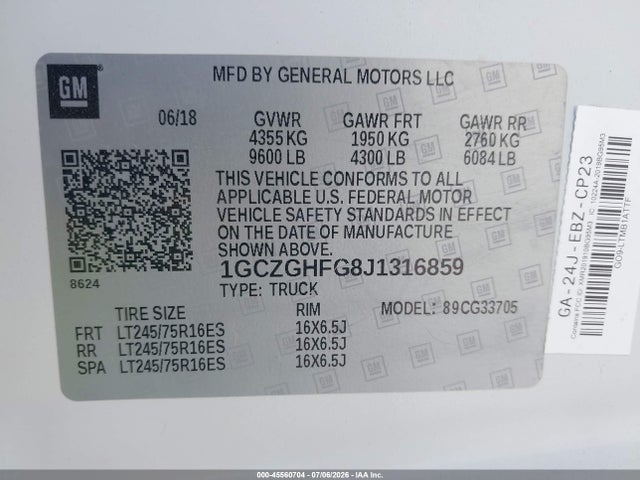 1GCZGHFG8J1316859 Chevrolet Express 3500 Work Van