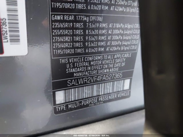 Aukcja sprzedaży 2015 Land Rover Range Rover Sport 3.0l V6 Supercharged Hse, vin: SALWR2VF4FA527365, numer aukcji: 45560706