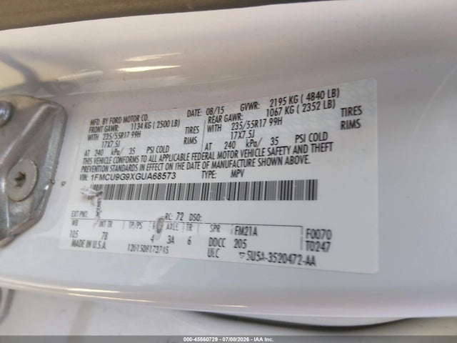 Ford ESCAPE SE 2016 1FMCU9G9XGUA68573 Image 9