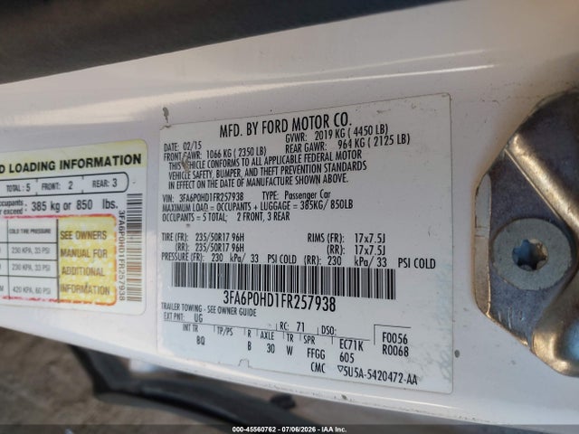 3FA6P0HD1FR257938 Ford FUSION SE