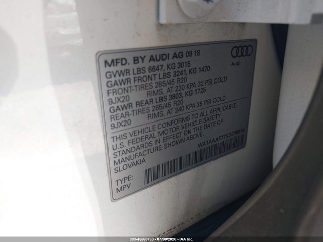 Продаж на аукціоні авто 2019 Audi Q7 55 Premium/55 Se Premium, vin: WA1AAAF77KD006976, номер лоту: 45560763