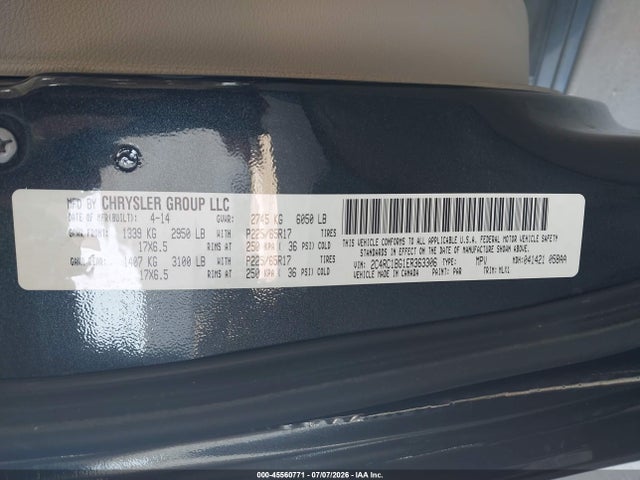 Продаж на аукціоні авто 2014 Chrysler Town & Country Touring, vin: 2C4RC1BG1ER363306, номер лоту: 45560771