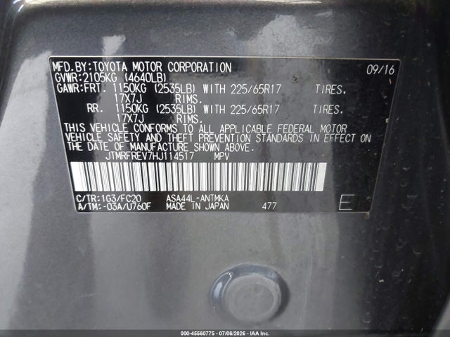 Toyota Rav4 Xle 2017 JTMRFREV7HJ114517 Image 9