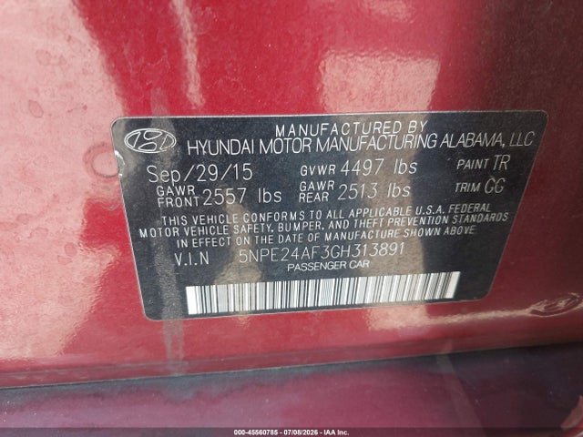 Hyundai SONATA SE 2016 5NPE24AF3GH313891 Image 9