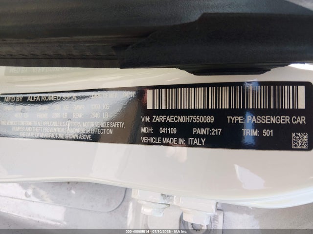 Продажа на аукционе авто 2017 Alfa Romeo Giulia Ti Rwd, vin: ZARFAECN0H7550089, номер лота: 45560814