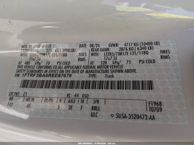 45560853 :رقم المزاد ، 1FTRF3BA0REE87679 vin ، 2024 Ford F-350 Xl مزاد بيع