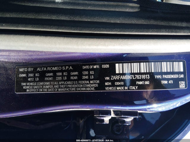 ZARFAMBN7L7631613 Alfa Romeo Giulia Ti Sport Rwd