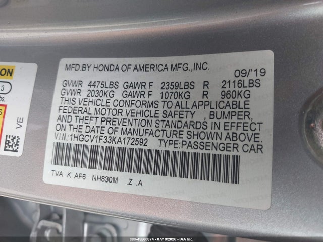 1HGCV1F33KA172592 Honda Accord Sport