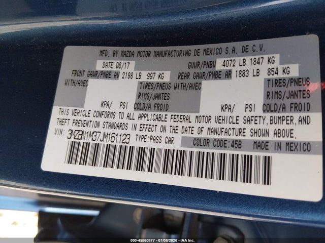 Продаж на аукціоні авто 2018 Mazda Mazda3 Grand Touring, vin: 3MZBN1M37JM161123, номер лоту: 45560877