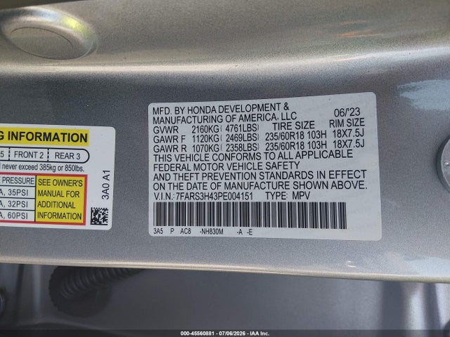7FARS3H43PE004151 Honda Cr-v Ex 2wd