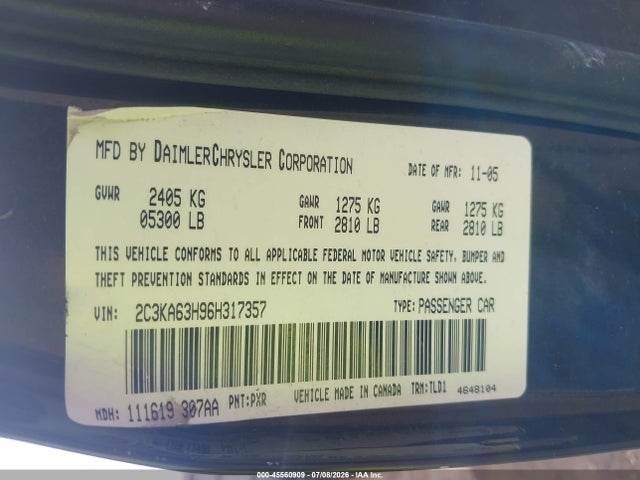 Aukcja sprzedaży 2006 Chrysler 300c, vin: 2C3KA63H96H317357, numer aukcji: 45560909