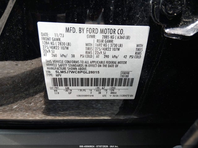 45560924 :رقم المزاد ، 5LM5J7WC8PGL28015 vin ، 2023 Lincoln Aviator Reserve مزاد بيع