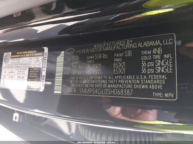 45560968 :رقم المزاد ، 5NMP54GL0SH068387 vin ، 2025 Hyundai Santa Fe Calligraphy مزاد بيع