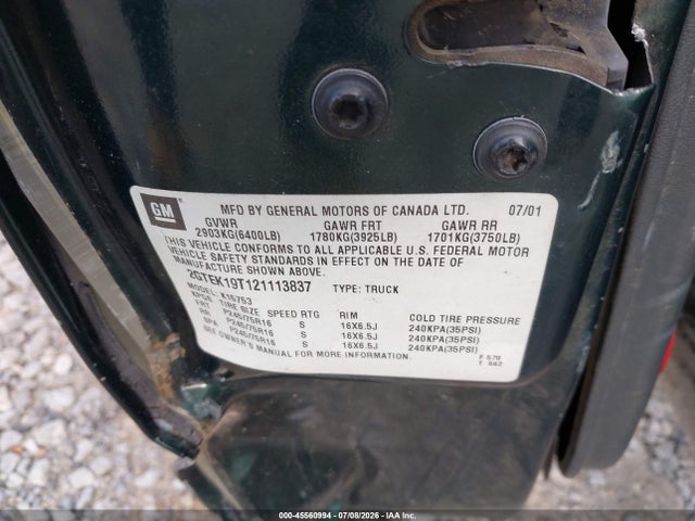 2002 Gmc Sierra 1500 Sle მანქანა იყიდება აუქციონზე, vin: 2GTEK19T121113837, აუქციონის ნომერი: 45560994